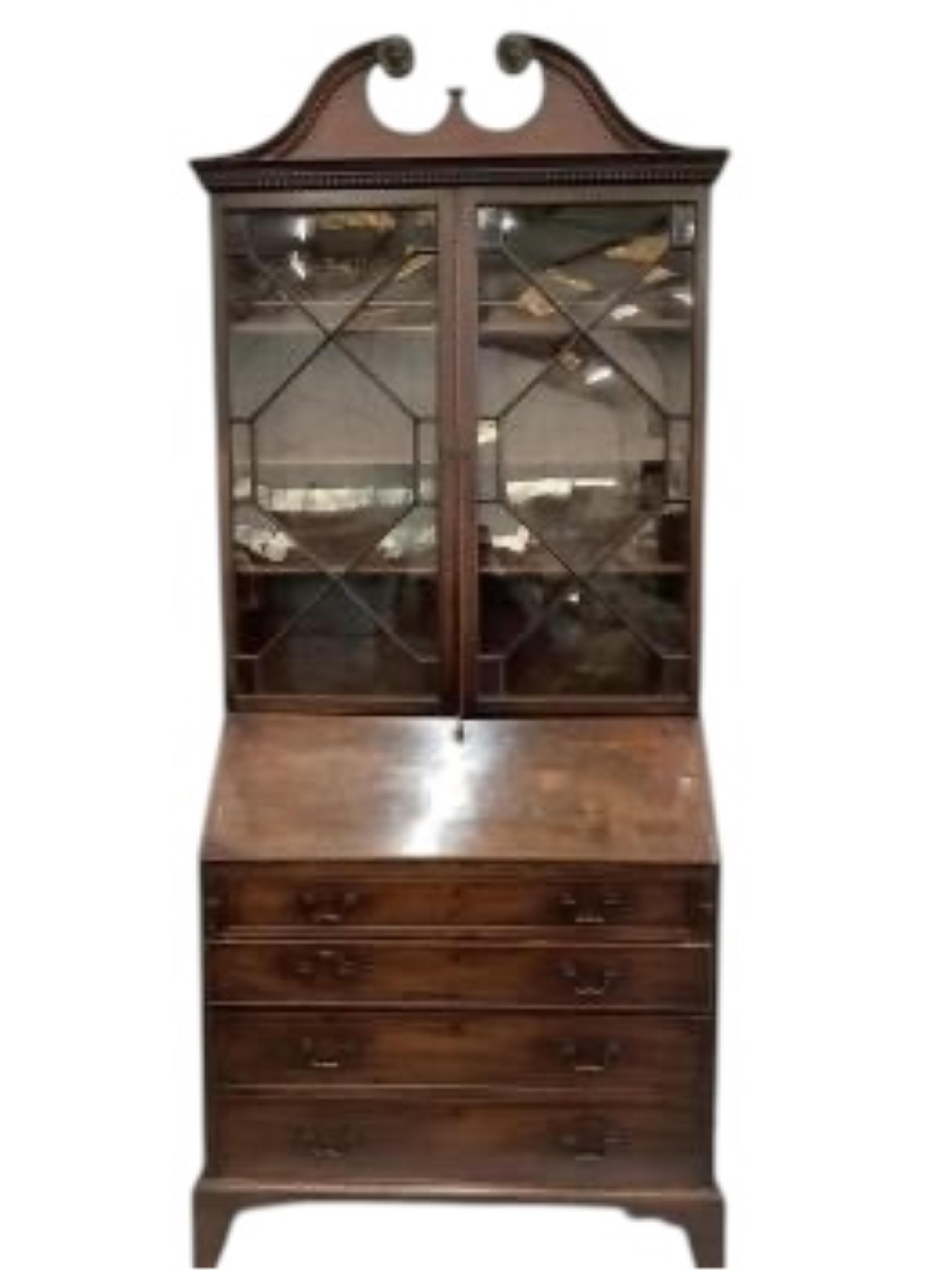 A George III mahogany bureau bookcase, width 108cm, depth 57cm, height 238cm